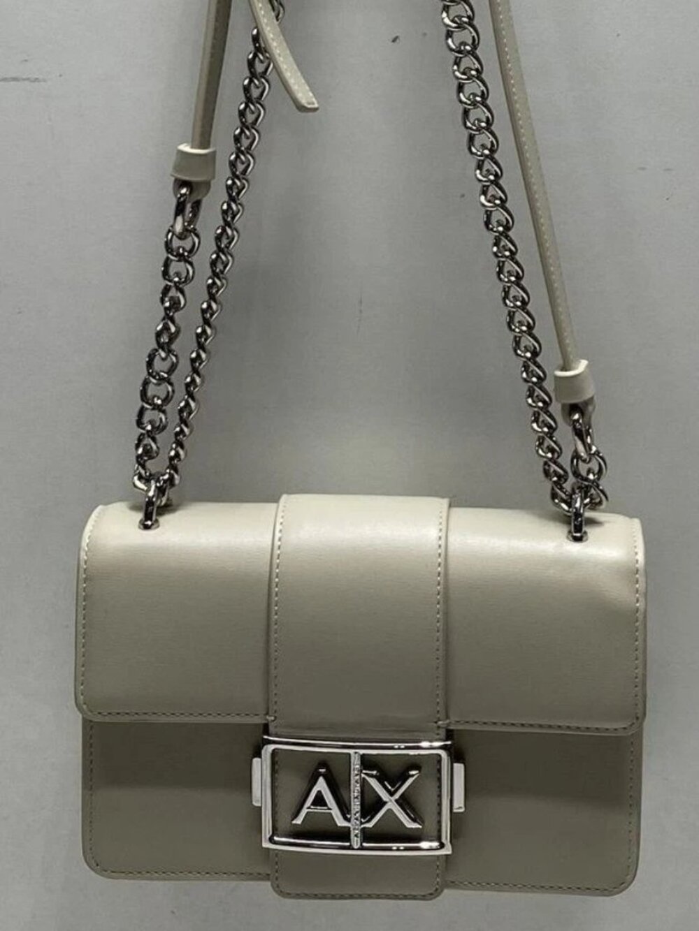 Armani Exchange Jodie Shoulder Bag in Beige Leather Crossbody Silver Hardware